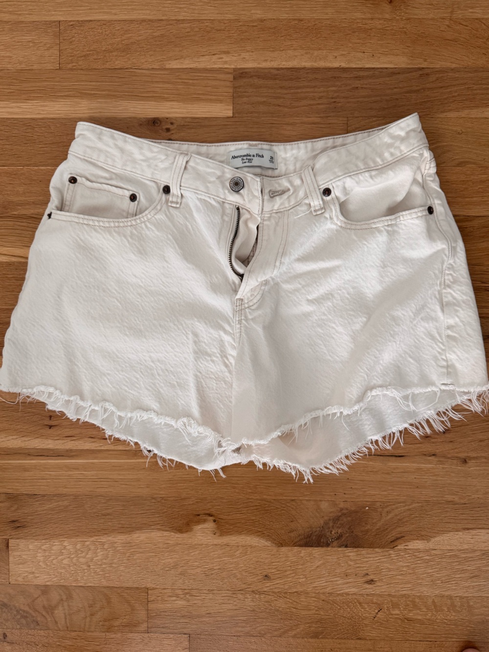 Abercrombie & Fitch White Frayed Hem Denim Shorts